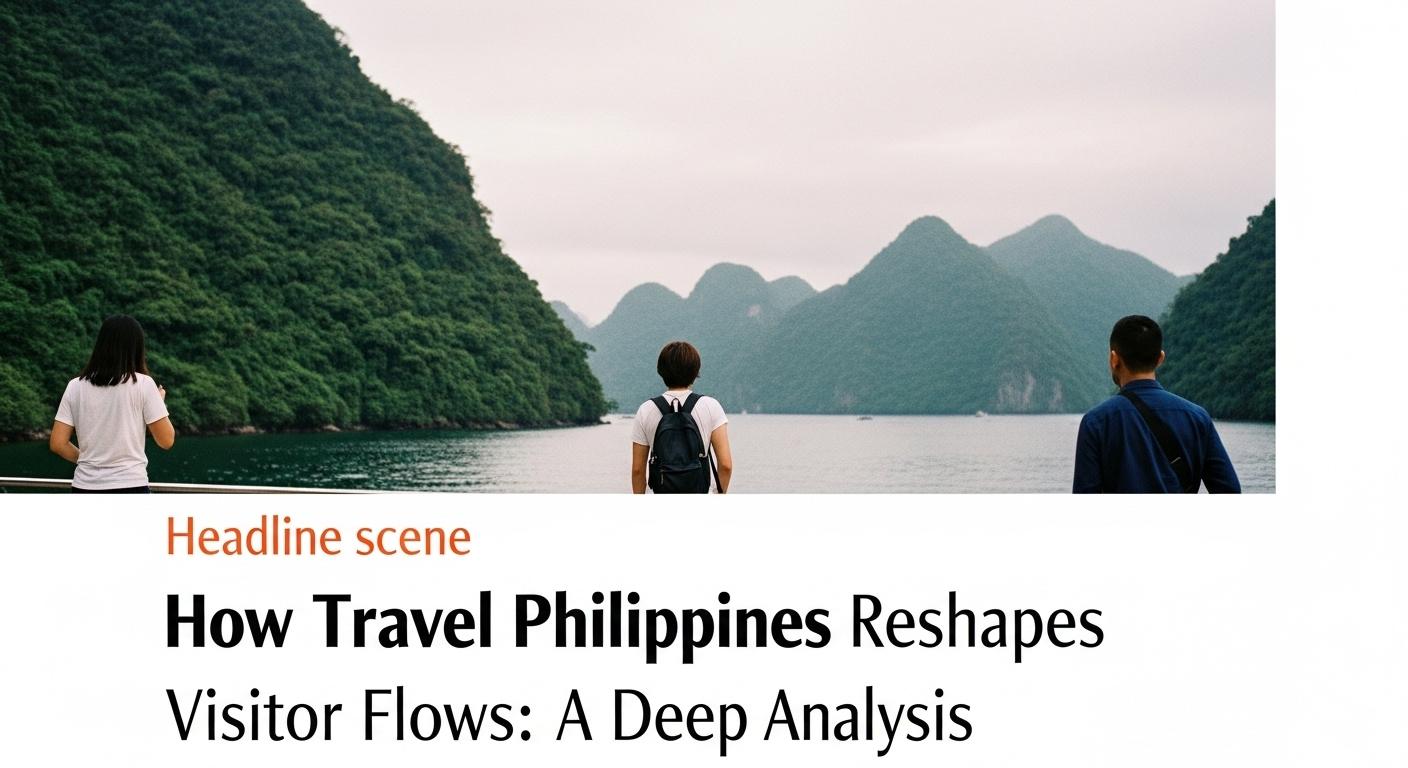 A Philippine island landscape showing pristine beach and a distant city skyline, representing travel and connectivity.