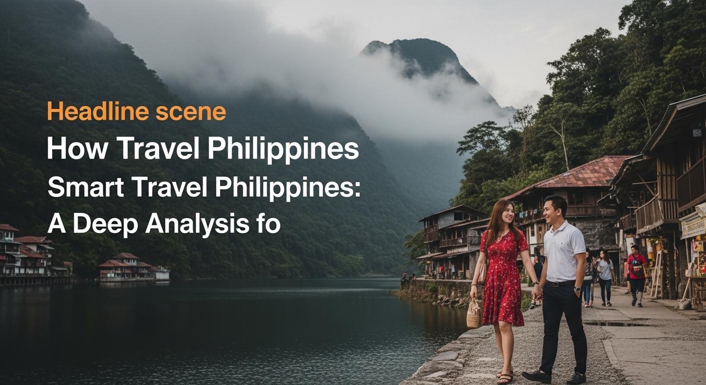 Traveler planning a Philippine itinerary on a smartphone against a beach and palm trees.