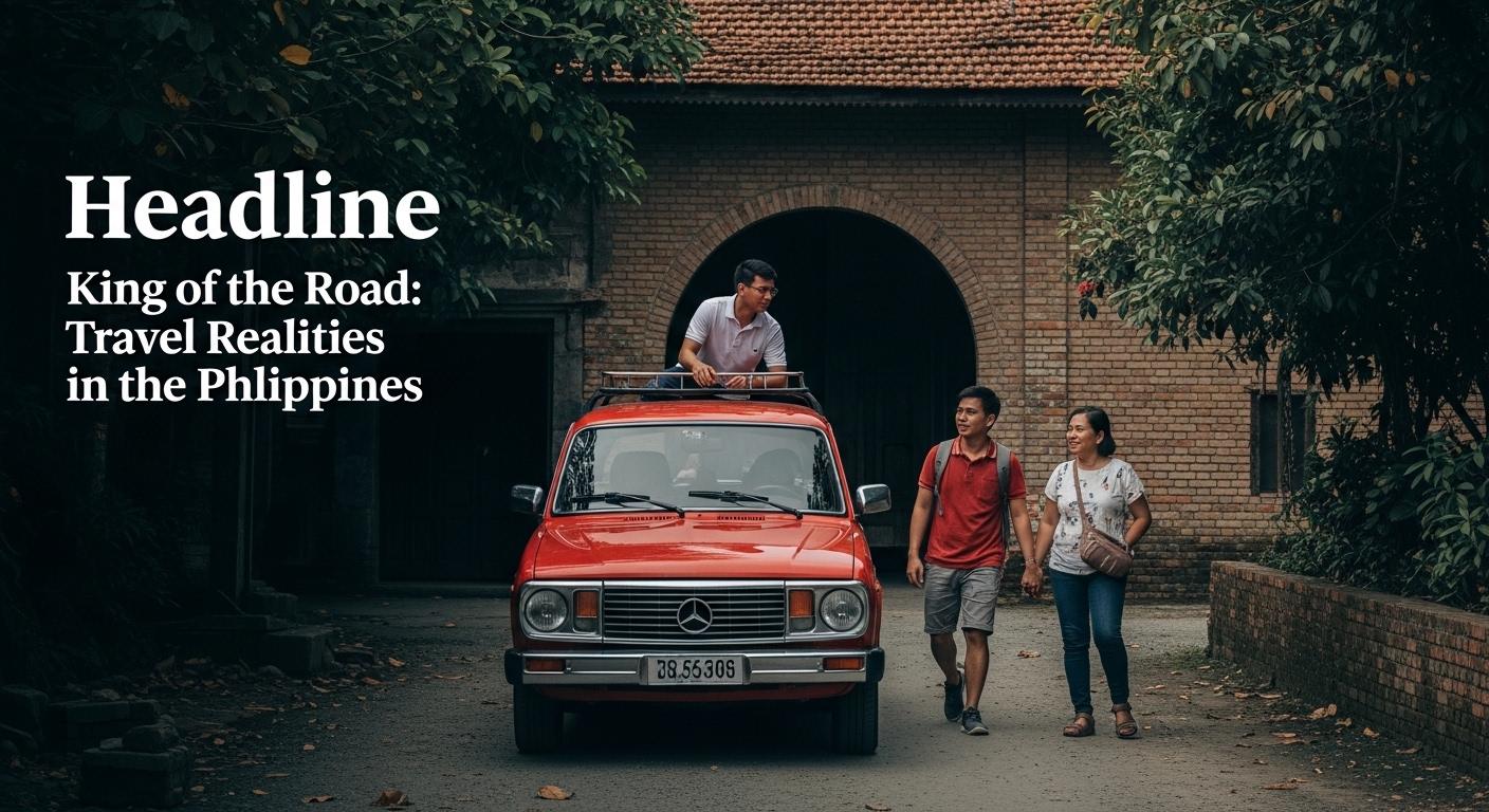 King of the Road: Travel Realities in the Philippines Travel scene in the Philippines with road signage and subtle branding cues representing travelキング (king) theme across ro